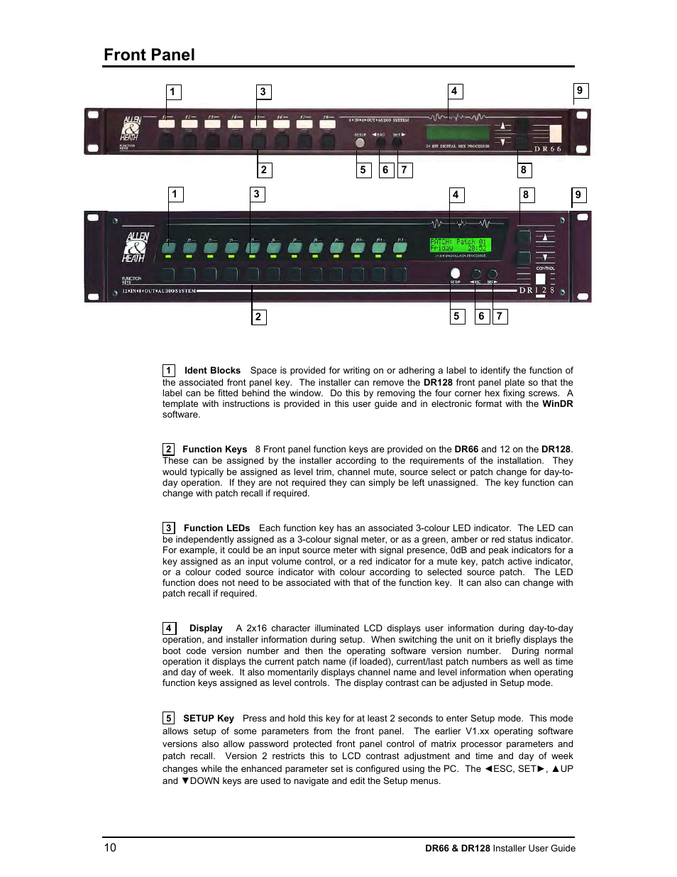 Front panel | Allen&Heath DR66 USER GUIDE User Manual | Page 10 / 44