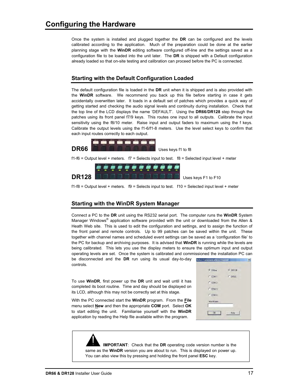 Configuring the hardware, Dr66, Dr128 | Allen&Heath DR66 USER GUIDE User Manual | Page 17 / 44