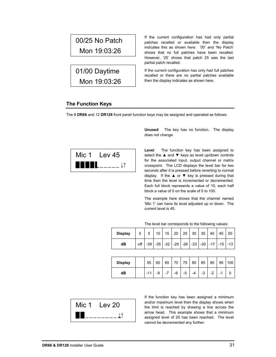 Mic 1 lev 20 | Allen&Heath DR66 USER GUIDE User Manual | Page 31 / 44