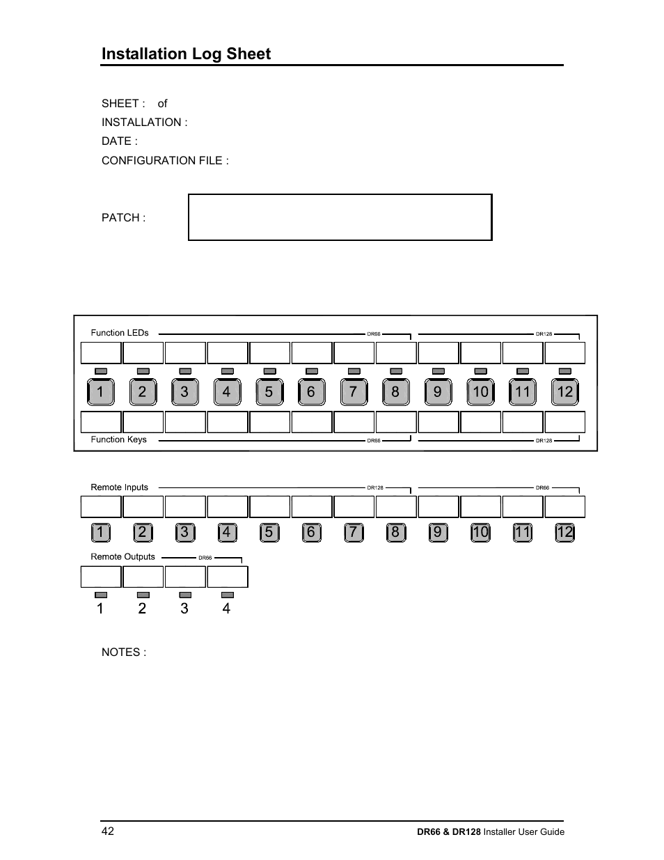 Installation log sheet | Allen&Heath DR66 USER GUIDE User Manual | Page 42 / 44