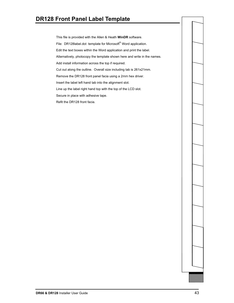 Dr128 front panel label template | Allen&Heath DR66 USER GUIDE User Manual | Page 43 / 44