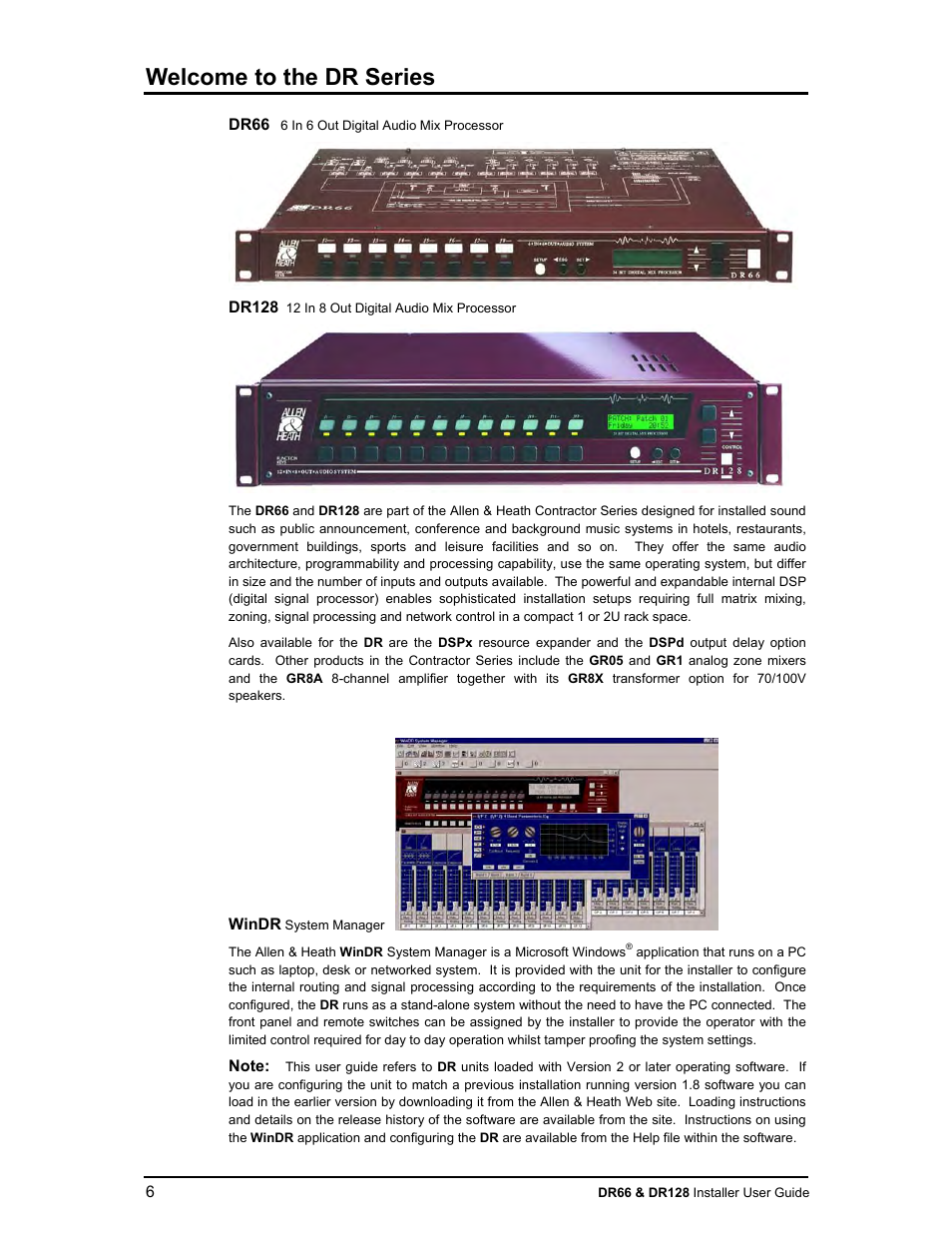 Welcome to the dr series | Allen&Heath DR66 USER GUIDE User Manual | Page 6 / 44