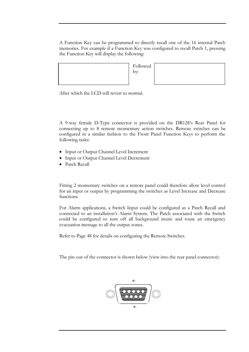 Remote switches, Loading 01 patch 01, Loaded ! 01 patch 01 | Patch recall, Remote switch examples, Wiring remote switches | Allen&Heath DR128 SERVICE MANUAL User Manual | Page 30 / 114