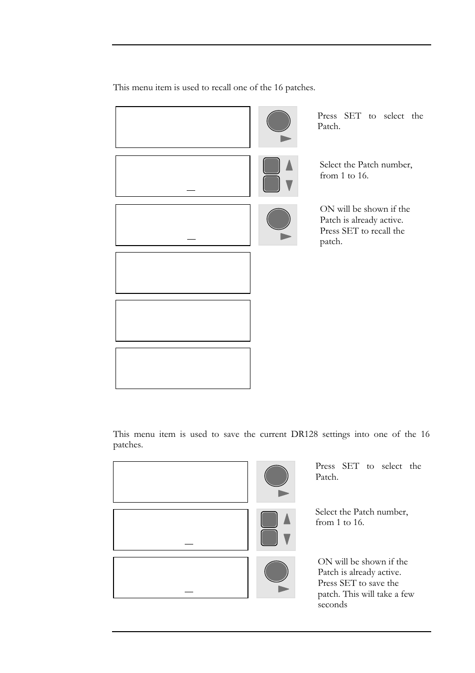 Setup menu 37, 1 - recall patch, 2 - save patch | Allen&Heath DR128 SERVICE MANUAL User Manual | Page 44 / 114