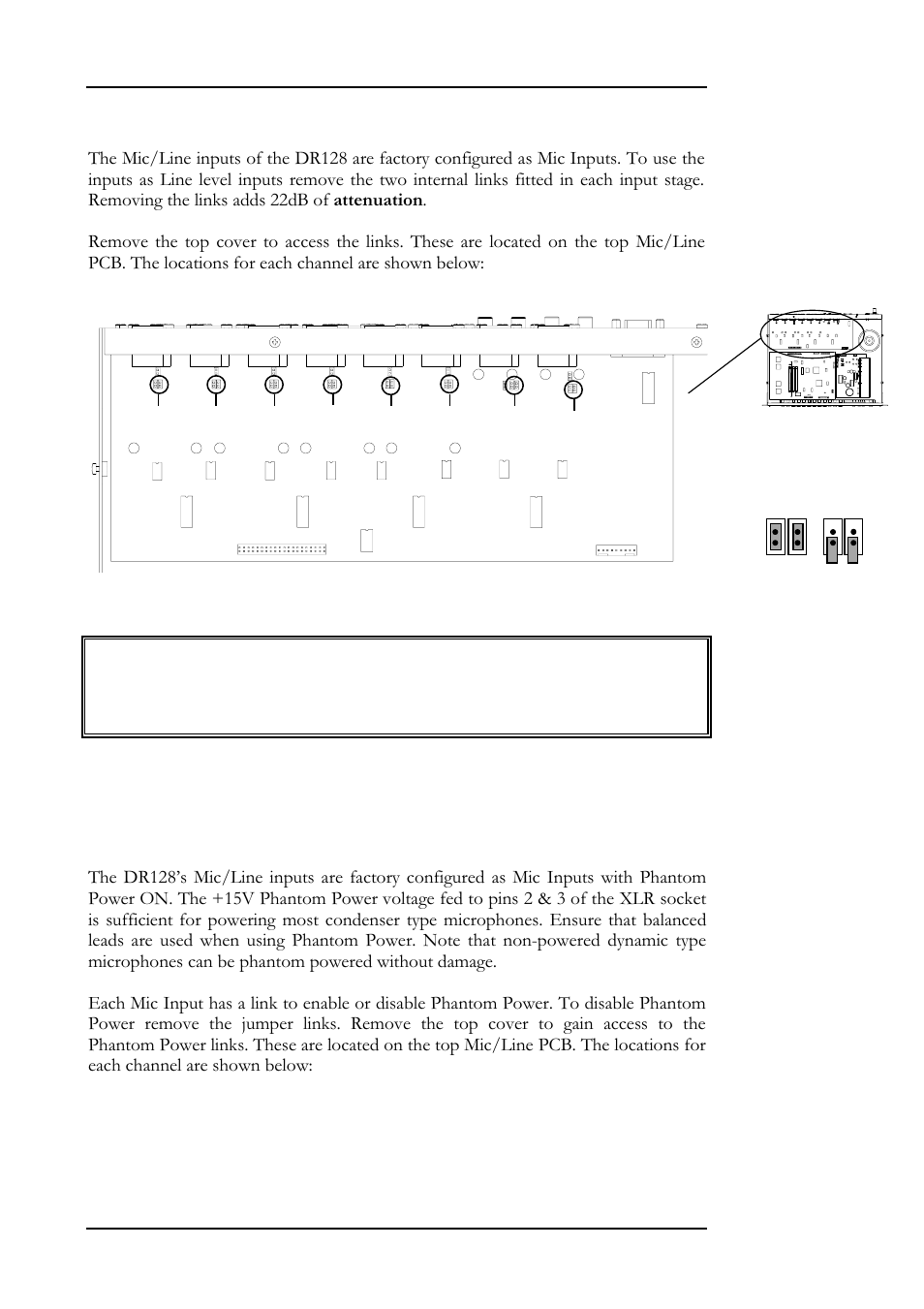 28 hardware configuration, Selecting mic pad, Phantom power | Allen&Heath DR128 USER GUIDE User Manual | Page 32 / 64