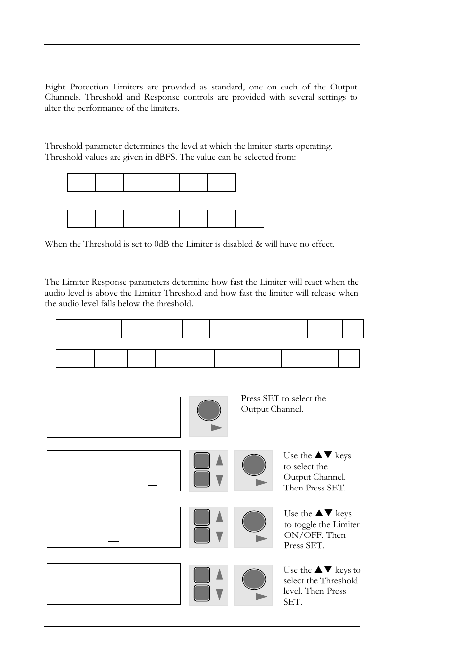 40 setup menu, 6 - limiter setup, 6 limiter o/p 1 threshold: 0db | 6 limiter o/p 1 active: o f f | Allen&Heath DR128 USER GUIDE User Manual | Page 44 / 64