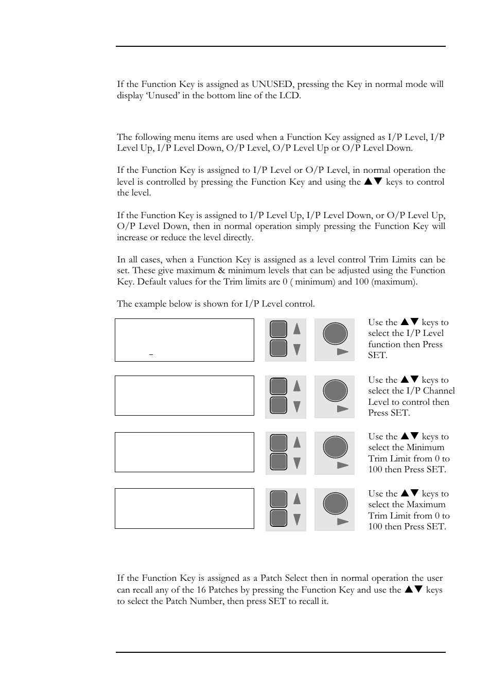 Setup menu 47, 13 level key 1 i/p channel: 1, 13 level key 1 min level: 0 | 13 key 1 func. fn: i/p level | Allen&Heath DR128 USER GUIDE User Manual | Page 51 / 64