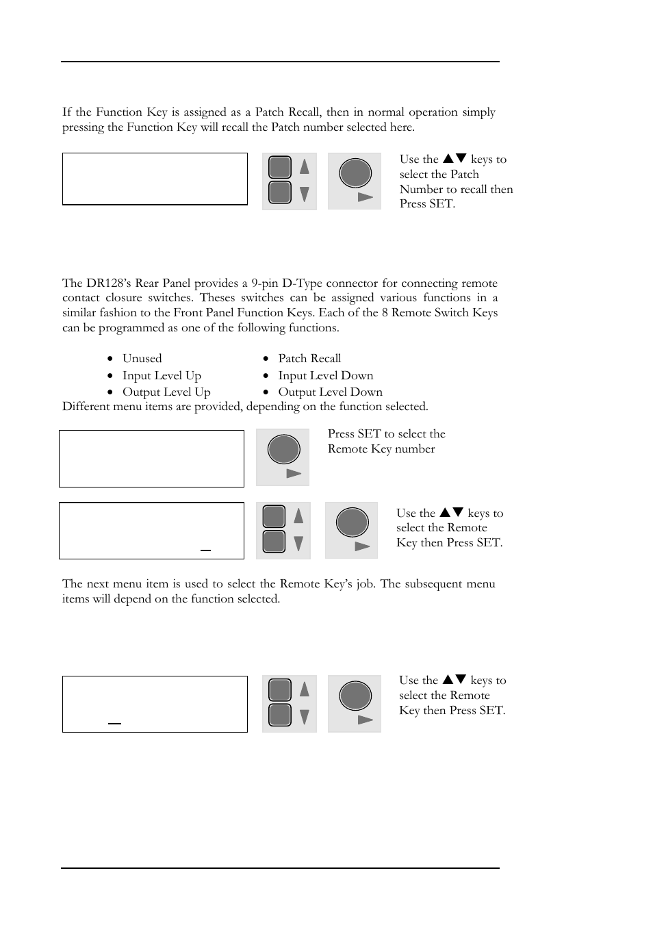 48 setup menu, 14 - remote key setup, 14 remote keys key number: 1 | 14 key 1 func. fn: unused, 13 key 1 func. patch: 1 | Allen&Heath DR128 USER GUIDE User Manual | Page 52 / 64