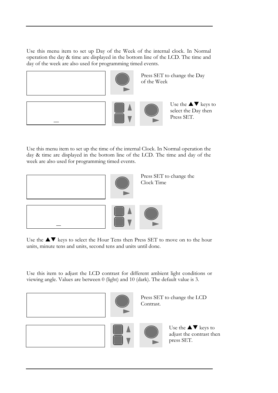 50 setup menu, 15 - day of the week, 16 - clock | 17 - lcd contrast, 17 lcd contrast contrast: 3 | Allen&Heath DR128 USER GUIDE User Manual | Page 54 / 64