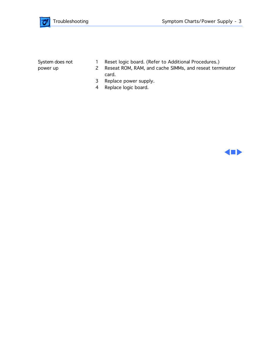 Symptom charts, Power supply | Apple Workgroup Server 9150 User Manual | Page 29 / 130