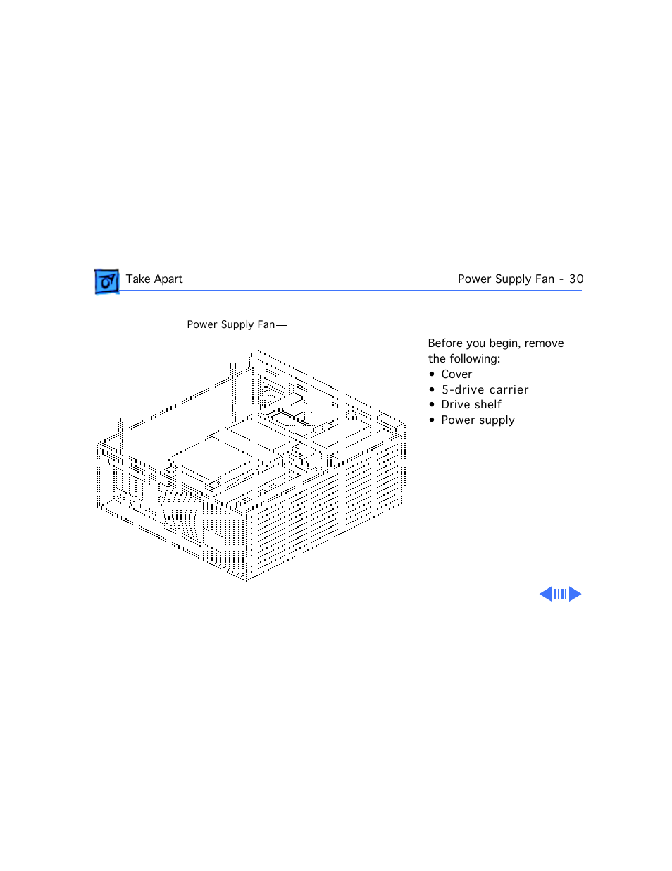 Power supply fan | Apple Workgroup Server 9150 User Manual | Page 84 / 130