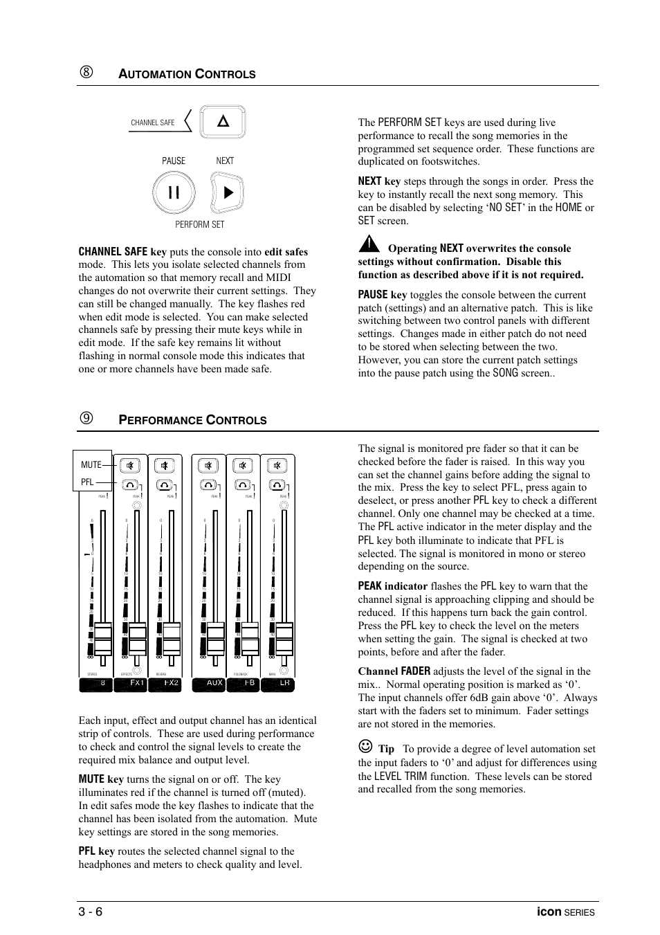 Automation controls, Performance controls, Icon | Utomation, Ontrols, Erformance | Allen&Heath DP 1000 USER GUIDE User Manual | Page 22 / 67