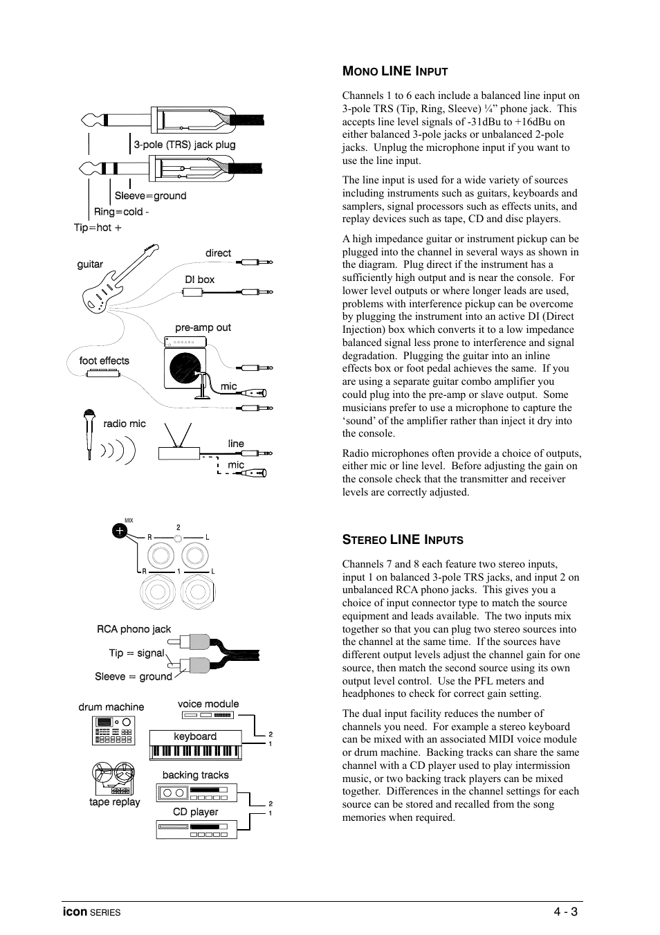 Mono line input, Stereo line inputs, Line i | Allen&Heath DP 1000 USER GUIDE User Manual | Page 25 / 67