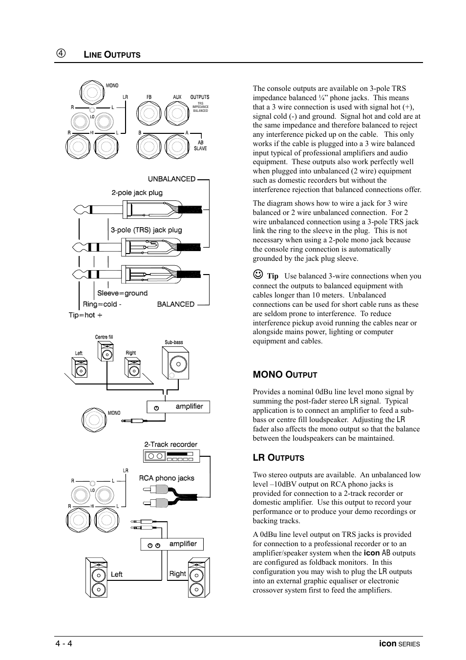 Line outputs, Mono output, Lr outputs | Mono o, Lr o | Allen&Heath DP 1000 USER GUIDE User Manual | Page 26 / 67