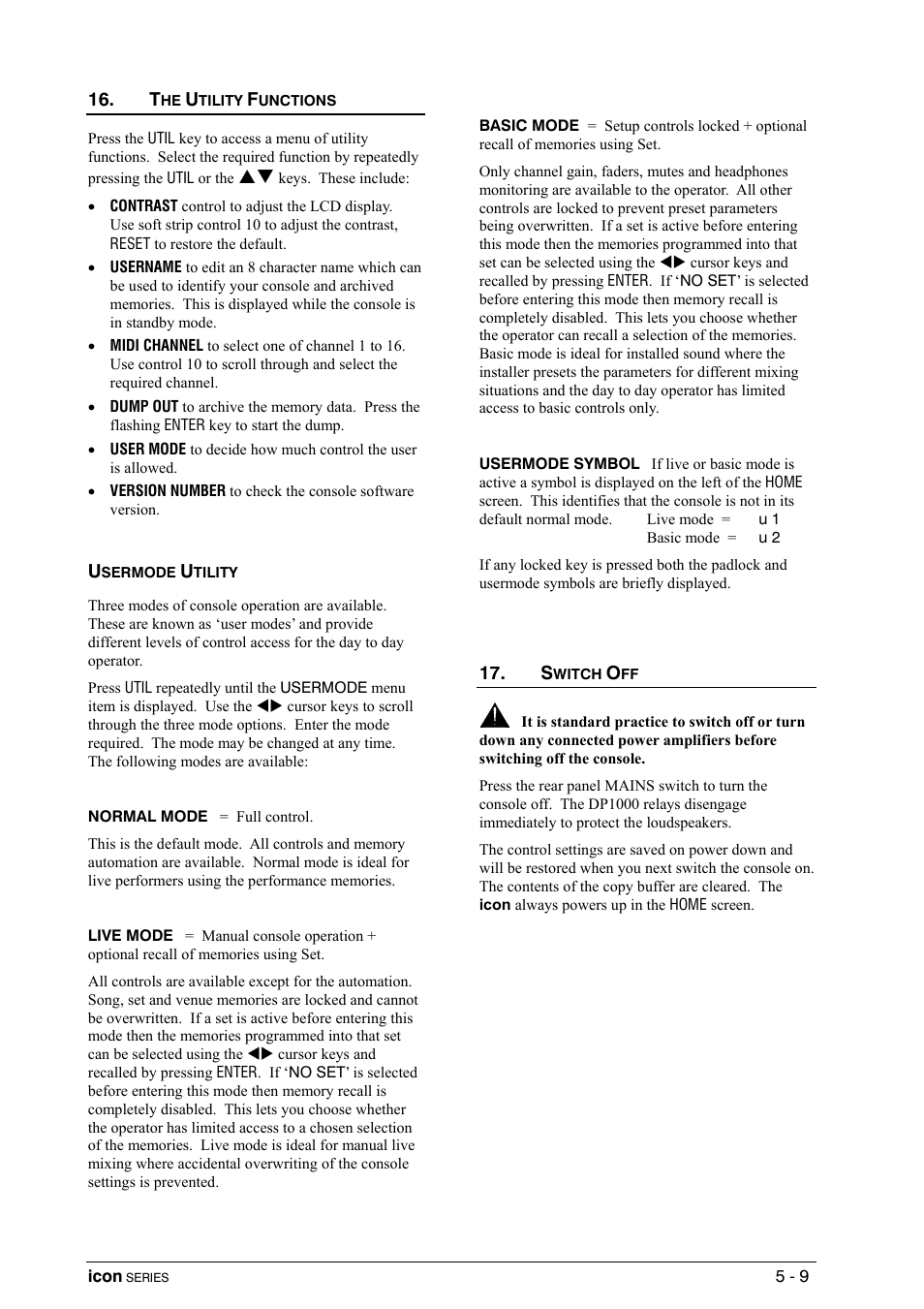 The utility functions, Usermode utility, Switch off | Any problems | Allen&Heath DP 1000 USER GUIDE User Manual | Page 39 / 67