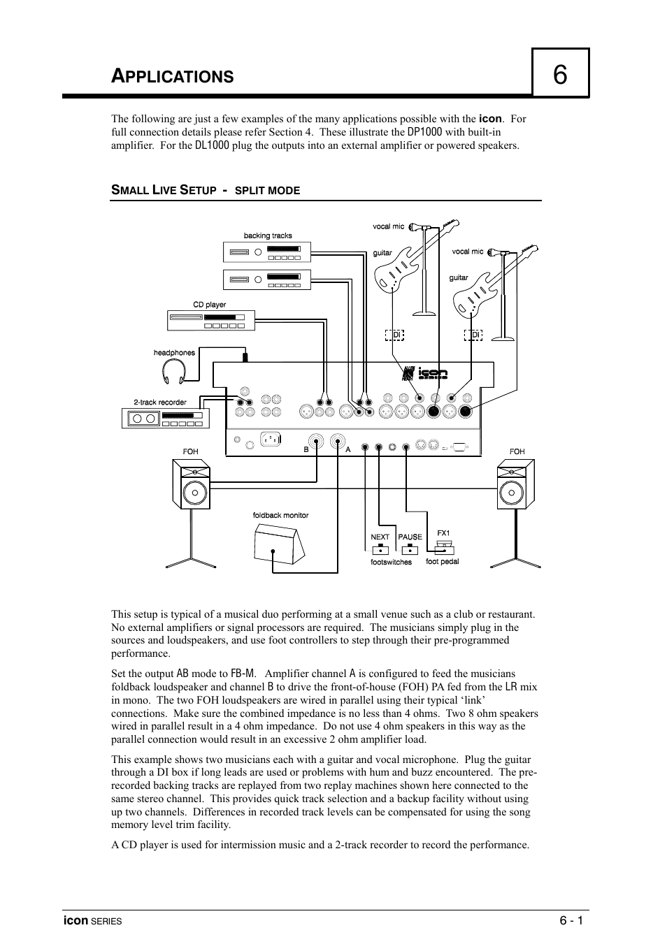 Applications, Small live setup - split mode, Pplications | Allen&Heath DP 1000 USER GUIDE User Manual | Page 41 / 67