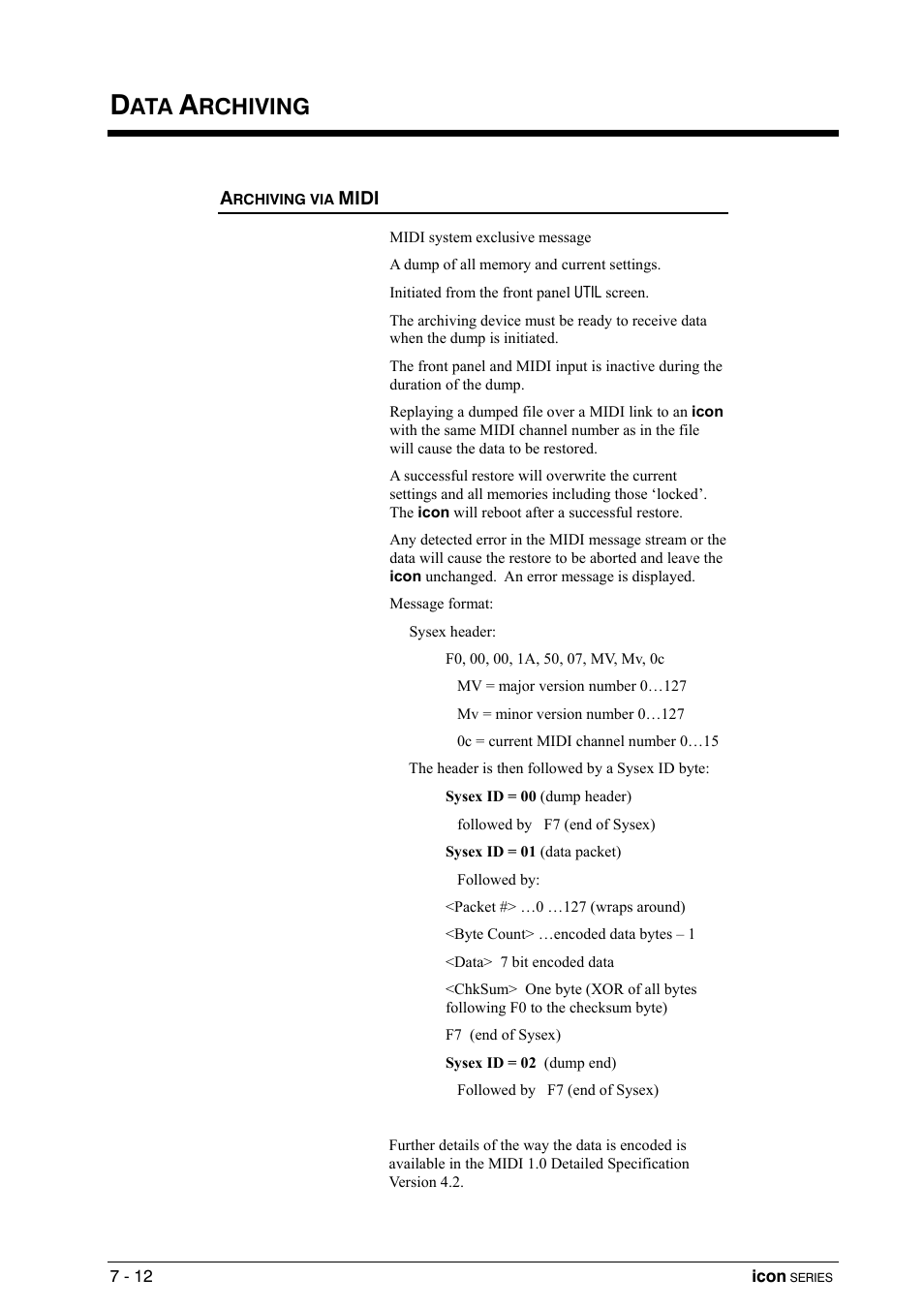 Data archiving, Archiving via midi, Rchiving | Allen&Heath DP 1000 USER GUIDE User Manual | Page 56 / 67