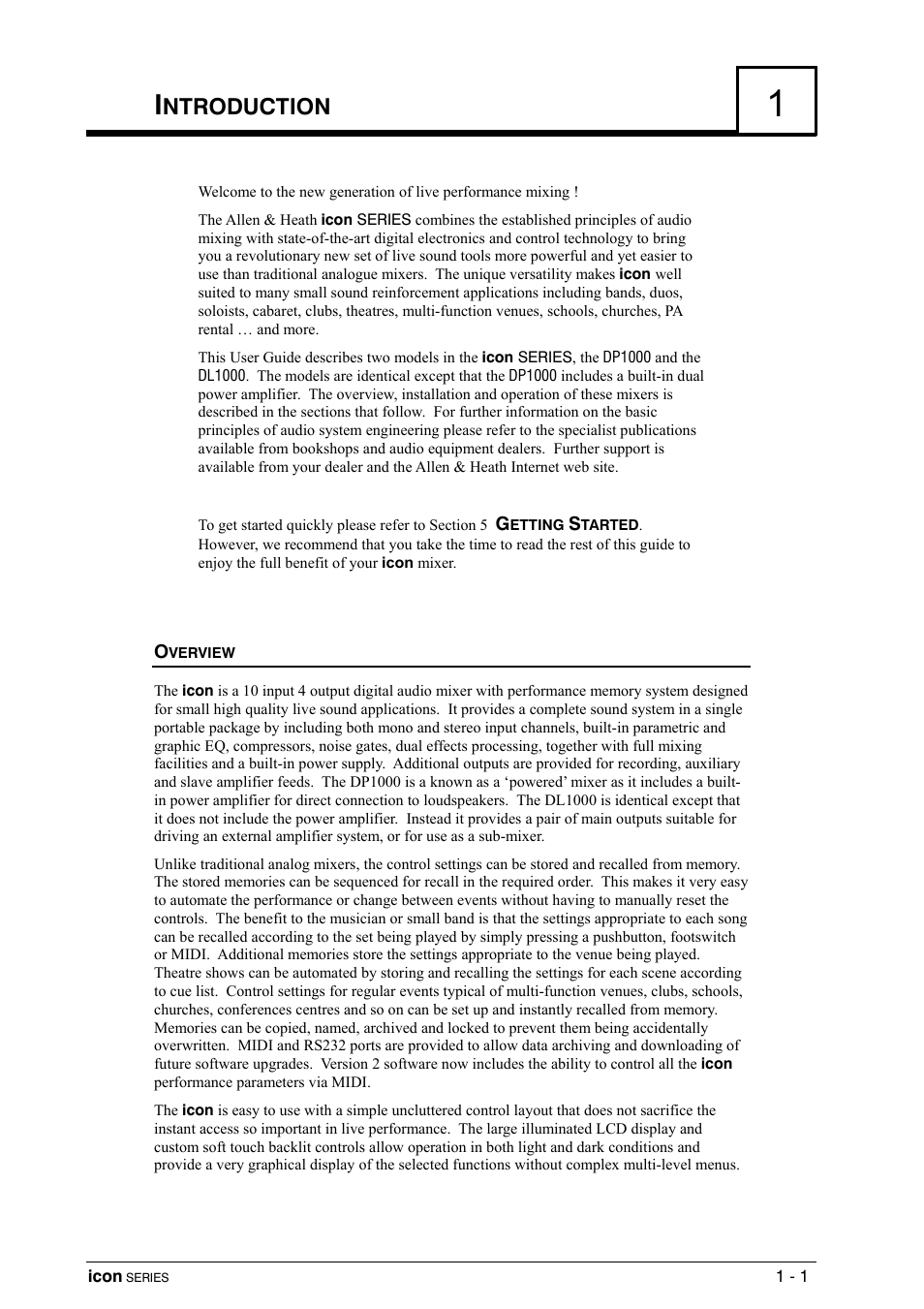 Introduction, Overview, Ntroduction | Allen&Heath DP 1000 USER GUIDE User Manual | Page 9 / 67