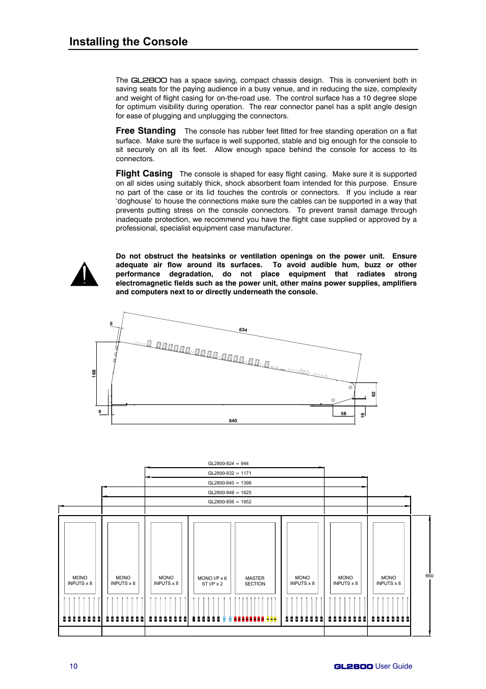 Installing the console, Free standing, Flight casing | Allen&Heath GL2800 User Manual | Page 10 / 42