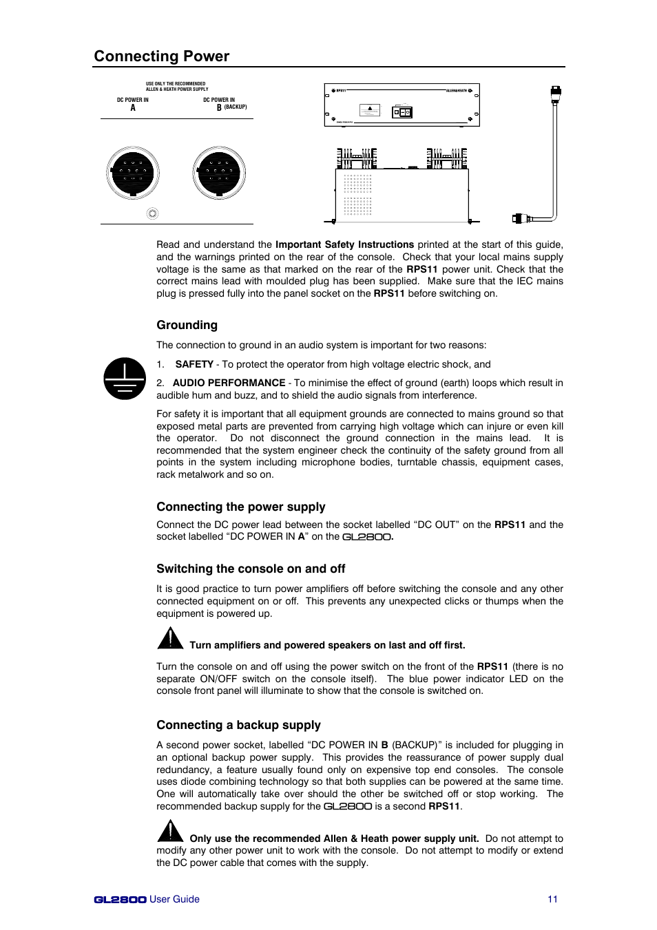 Connecting power | Allen&Heath GL2800 User Manual | Page 11 / 42