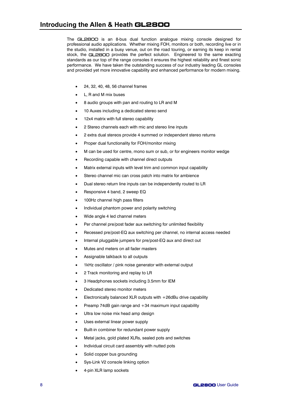 Introducing the allen & heath gl2800 | Allen&Heath GL2800 User Manual | Page 8 / 42