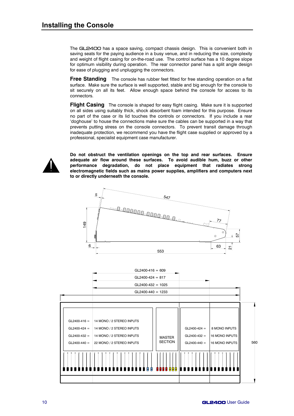 Installing the console, Free standing, Flight casing | Allen&Heath GL2400 User Manual | Page 10 / 40