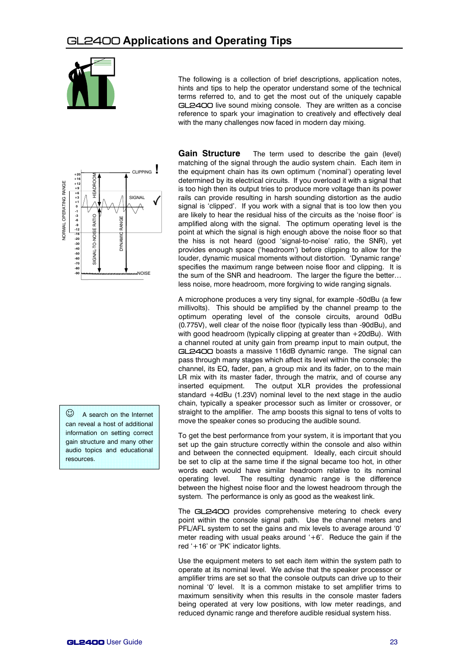 Gl2400 applications and operating tips, Gain structure | Allen&Heath GL2400 User Manual | Page 23 / 40