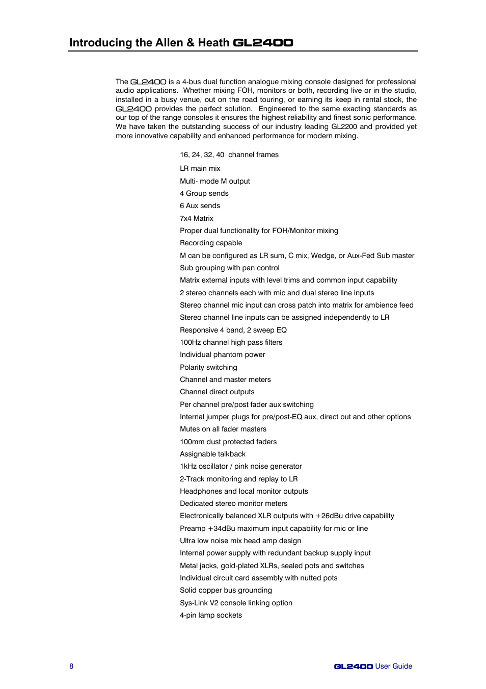 Introducing the allen & heath gl2400 | Allen&Heath GL2400 User Manual | Page 8 / 40