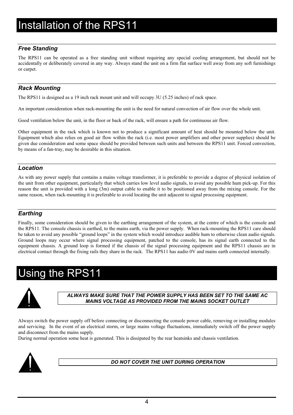 Installation of the rps11, Using the rps11 | Allen&Heath RPS11 User Manual | Page 4 / 7