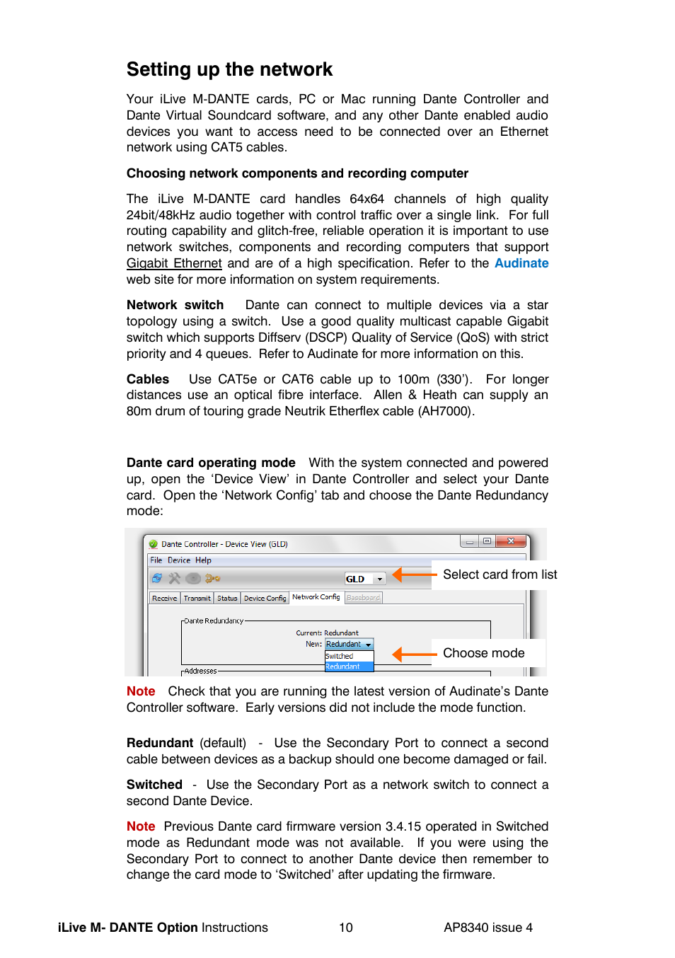 Setting up the network | Allen&Heath DANTE User Manual | Page 10 / 12