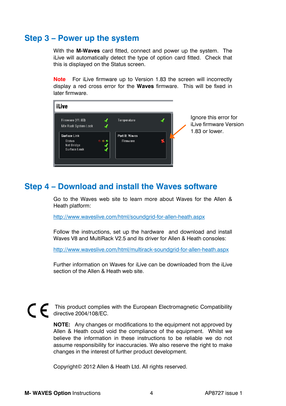 Step 3 – power up the system, Step 4 – download and install the waves software | Allen&Heath WAVES User Manual | Page 4 / 4