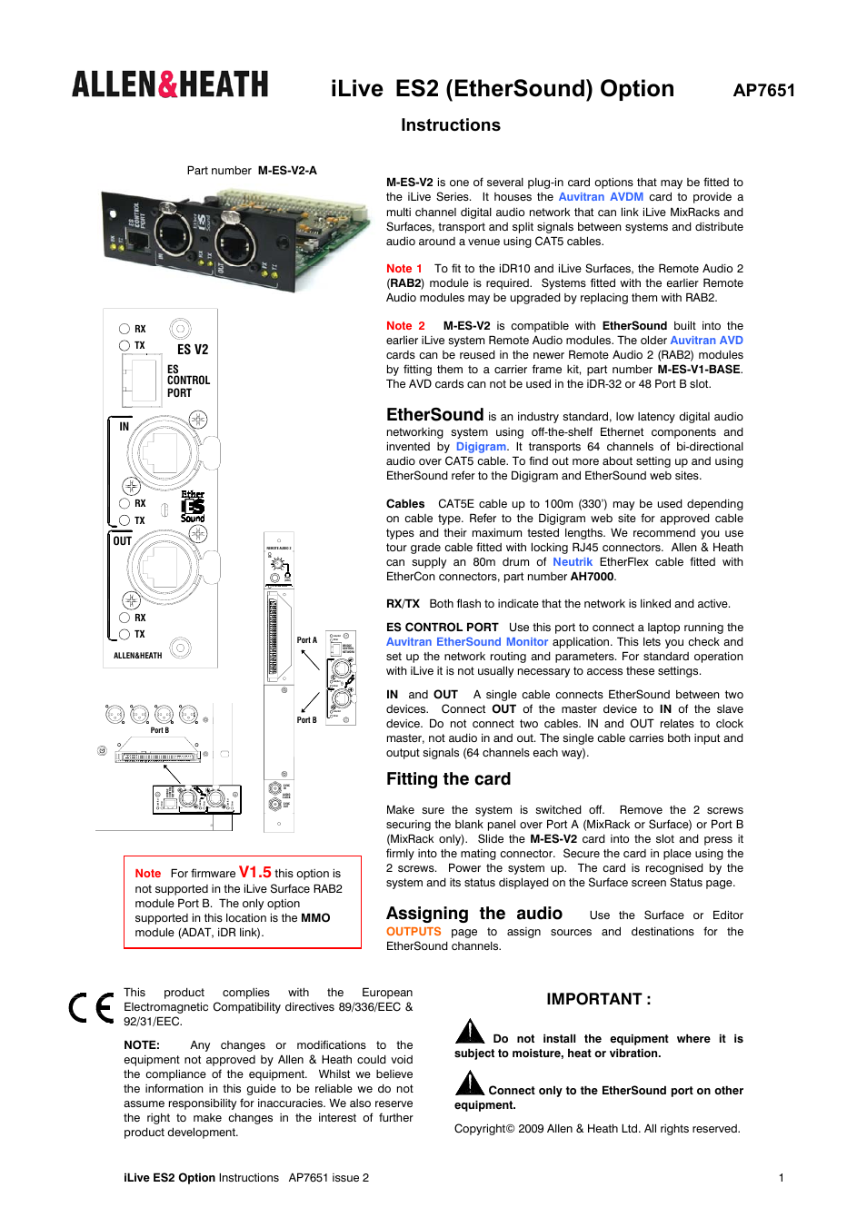 Allen&Heath EtherSound User Manual | 1 page
