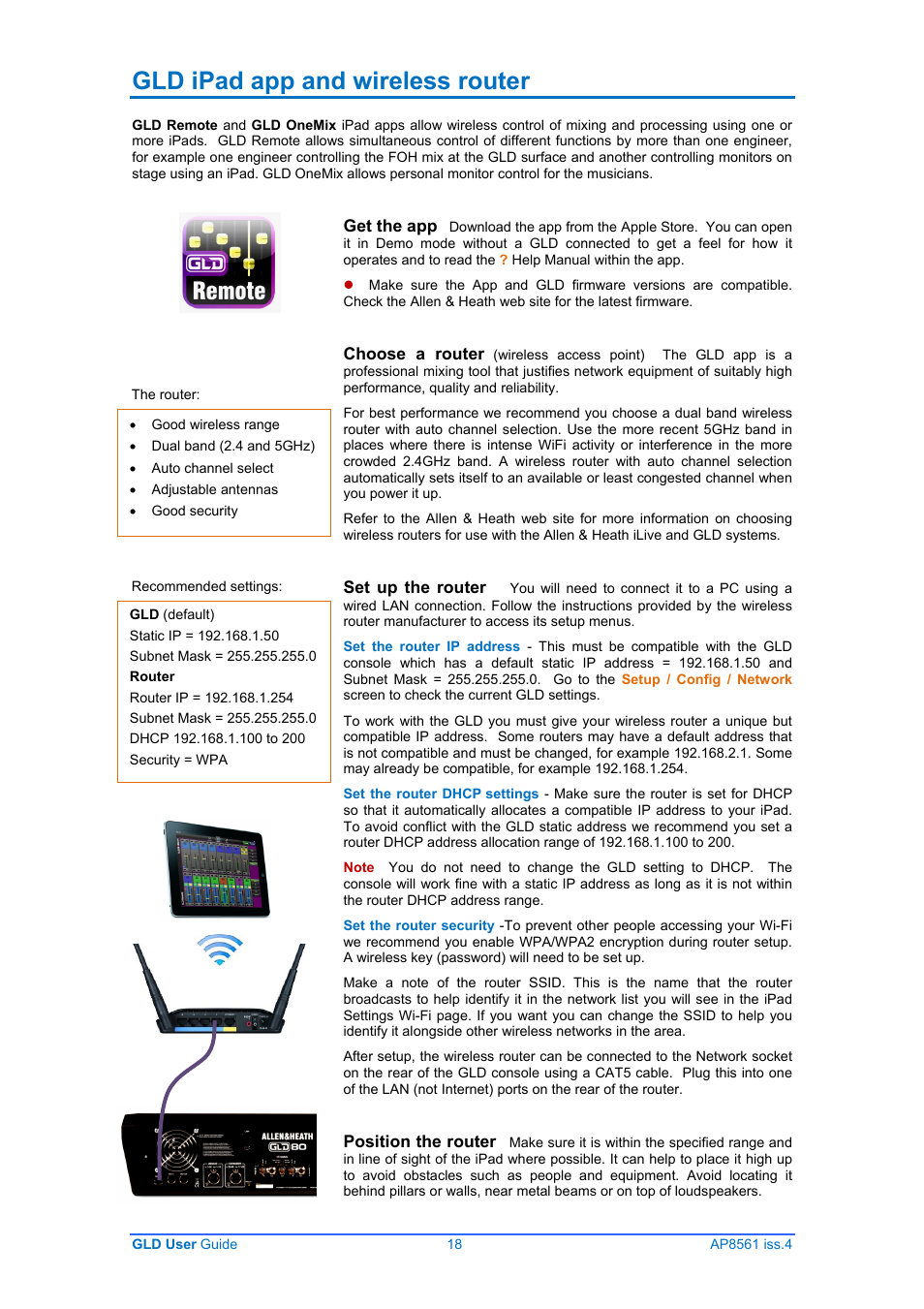 Gld ipad app and wireless router | Allen&Heath GLD-80 User Manual | Page 18 / 36
