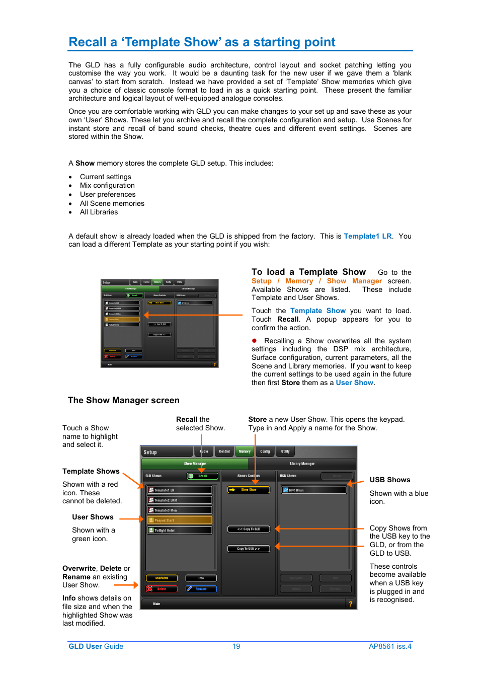 Recall a ‘template show’ as a starting point | Allen&Heath GLD-80 User Manual | Page 19 / 36