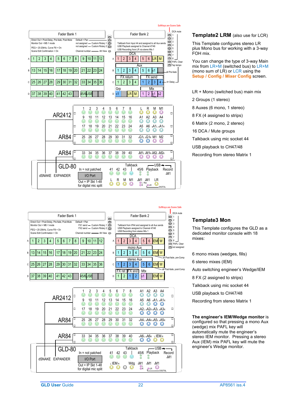 Template3 mon, Template2 lrm | Allen&Heath GLD-80 User Manual | Page 22 / 36