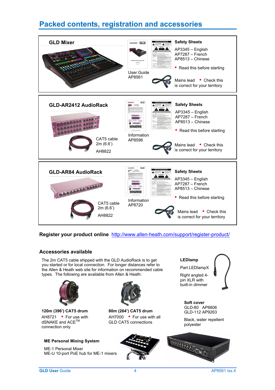 Packed contents, registration and accessories | Allen&Heath GLD-80 User Manual | Page 4 / 36
