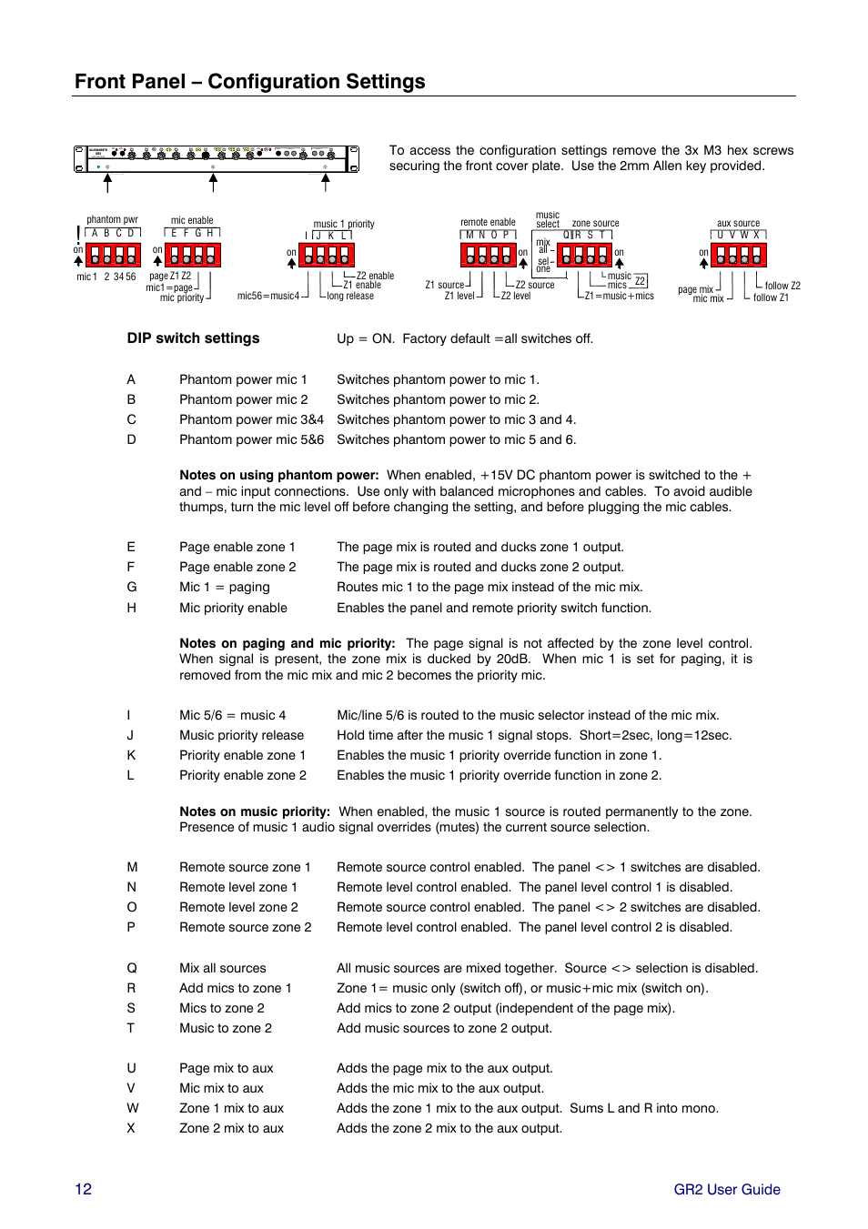 Front panel – configuration settings | Allen&Heath GR2 PL-12 USER GUIDE 1 User Manual | Page 12 / 24