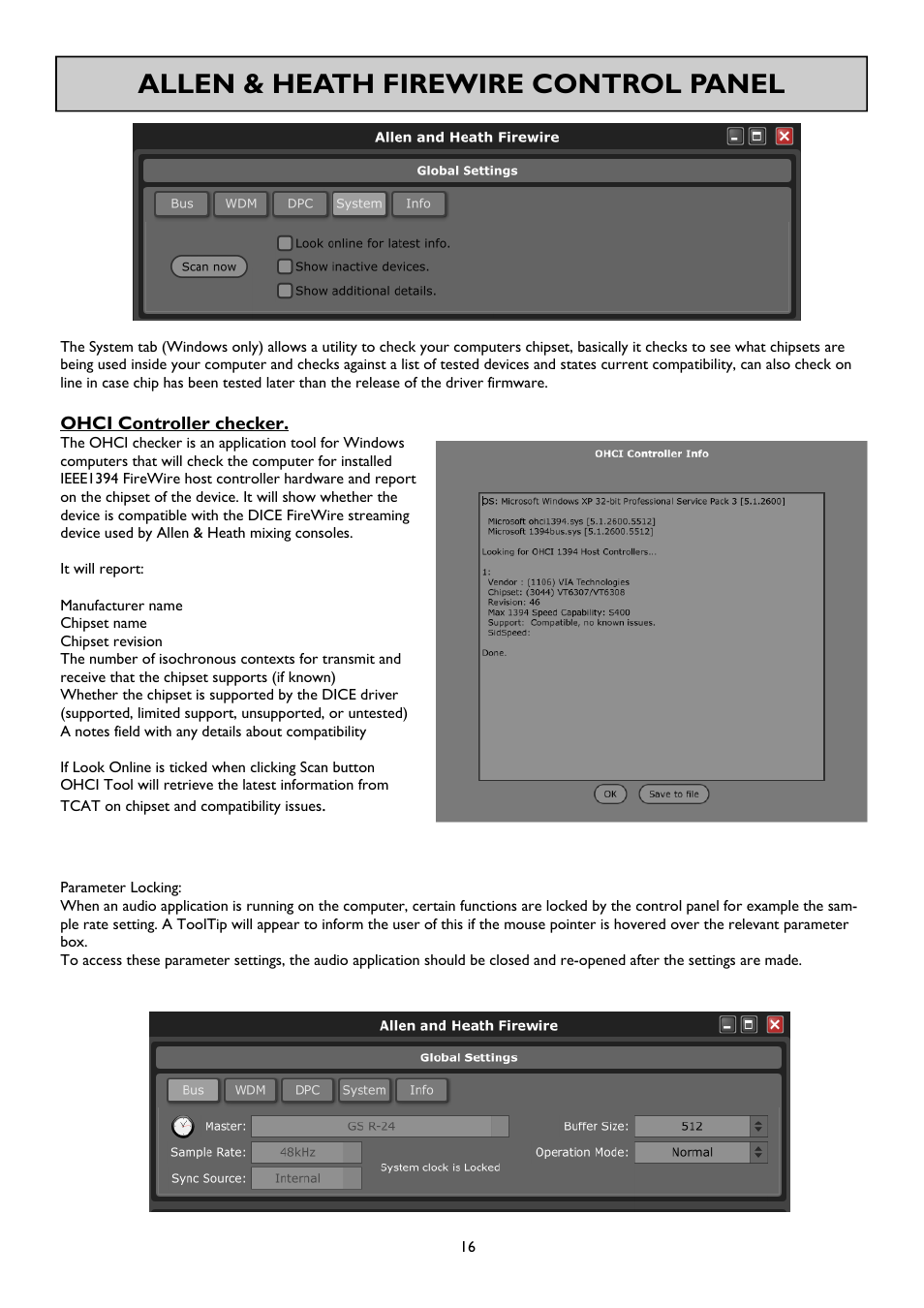 Allen & heath firewire control panel | Allen&Heath FireWire Interface User Manual | Page 16 / 20