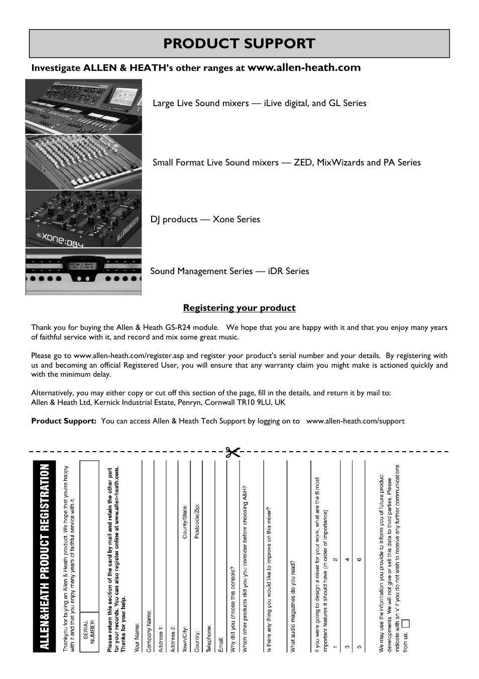 Product support | Allen&Heath FireWire Interface User Manual | Page 18 / 20