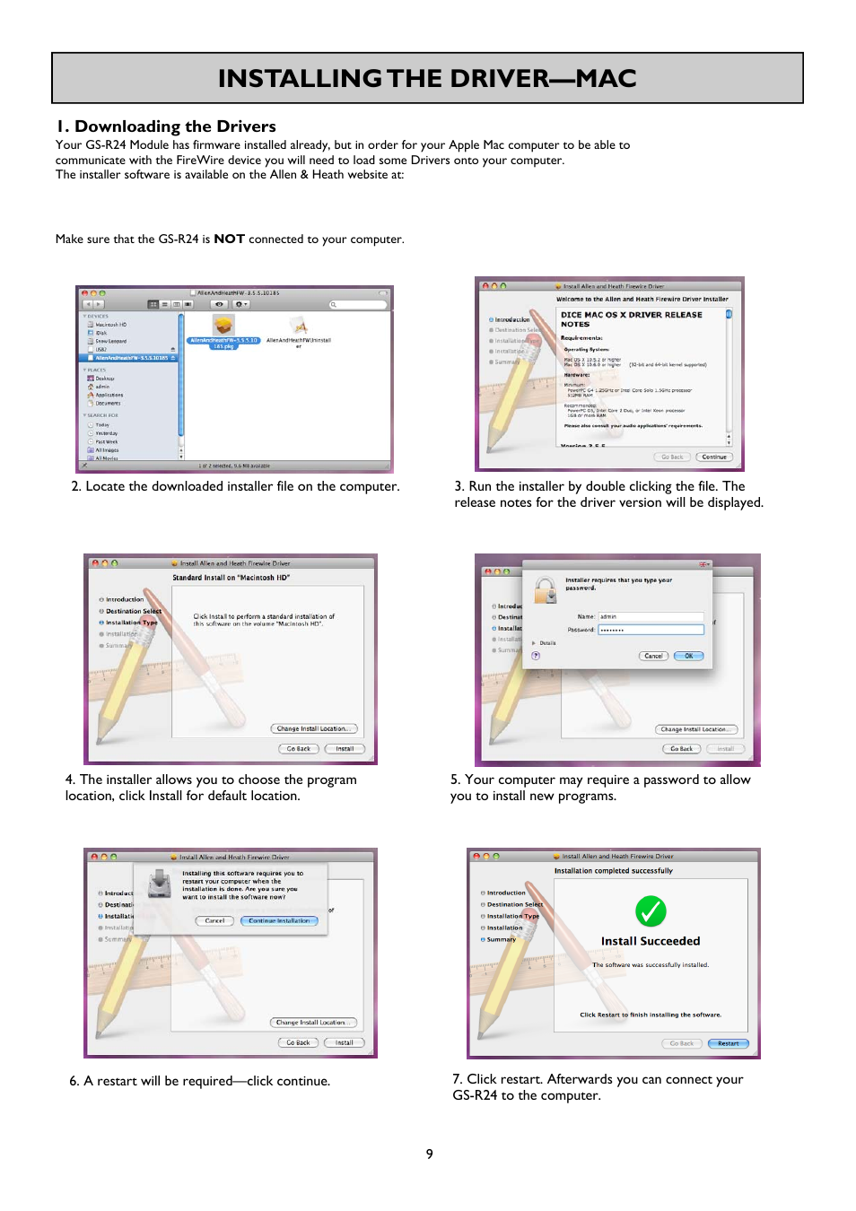 Installing the driver—mac | Allen&Heath FireWire Interface User Manual | Page 9 / 20