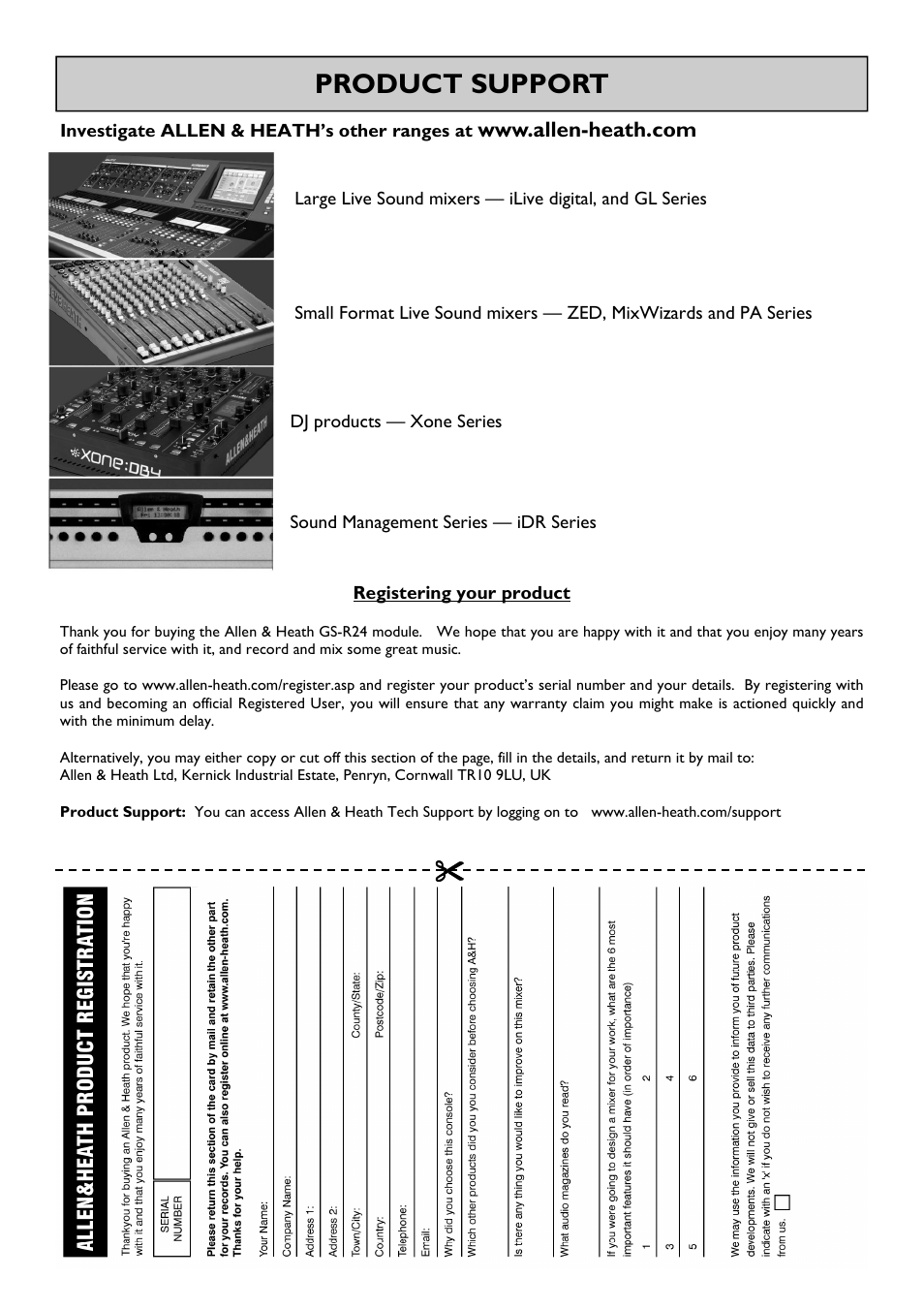 Product support | Allen&Heath Analogue Interface User Manual | Page 10 / 12