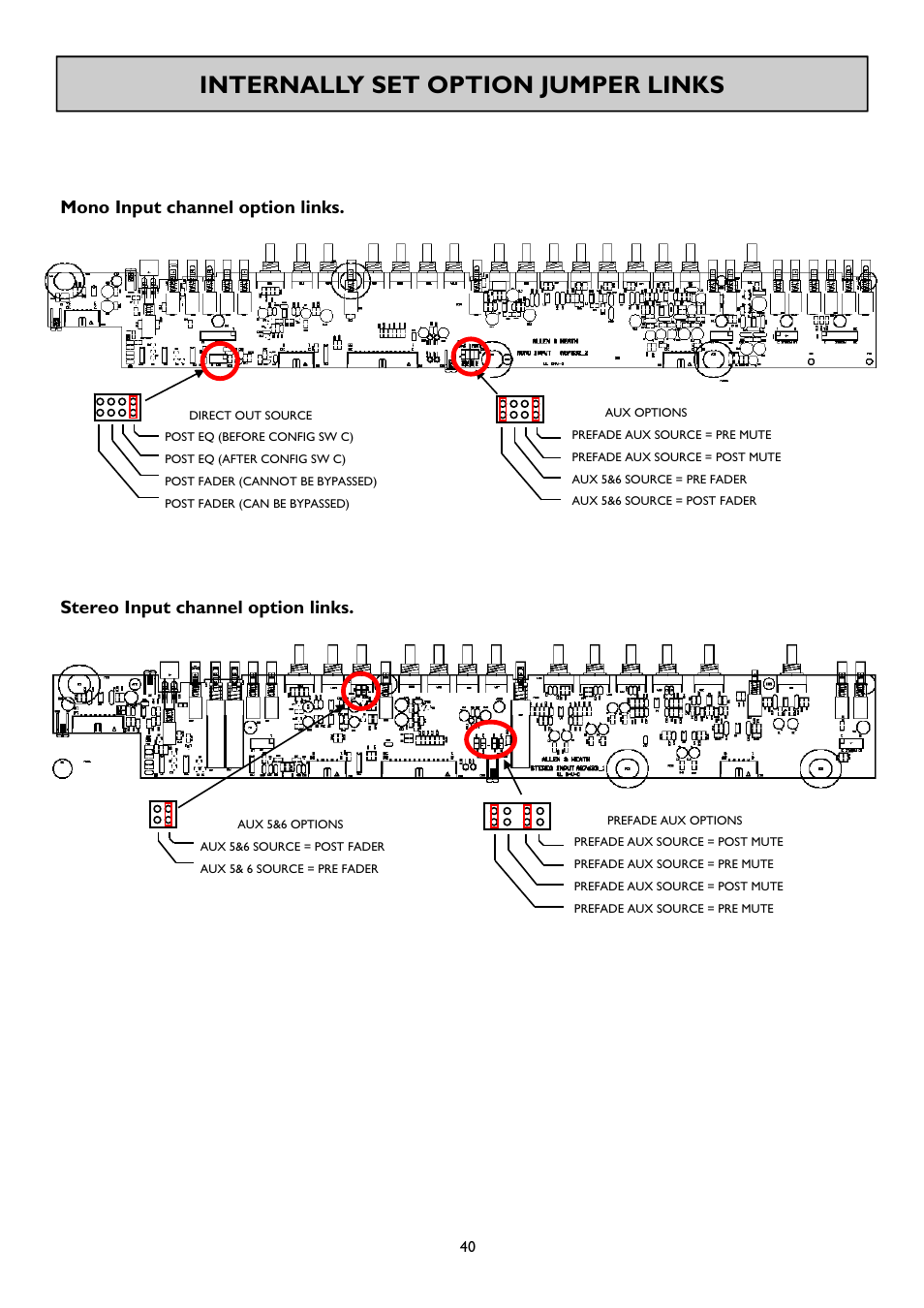 Mono input channel option links, Stereo input channel option links | Allen&Heath GS-R24M User Manual | Page 40 / 44