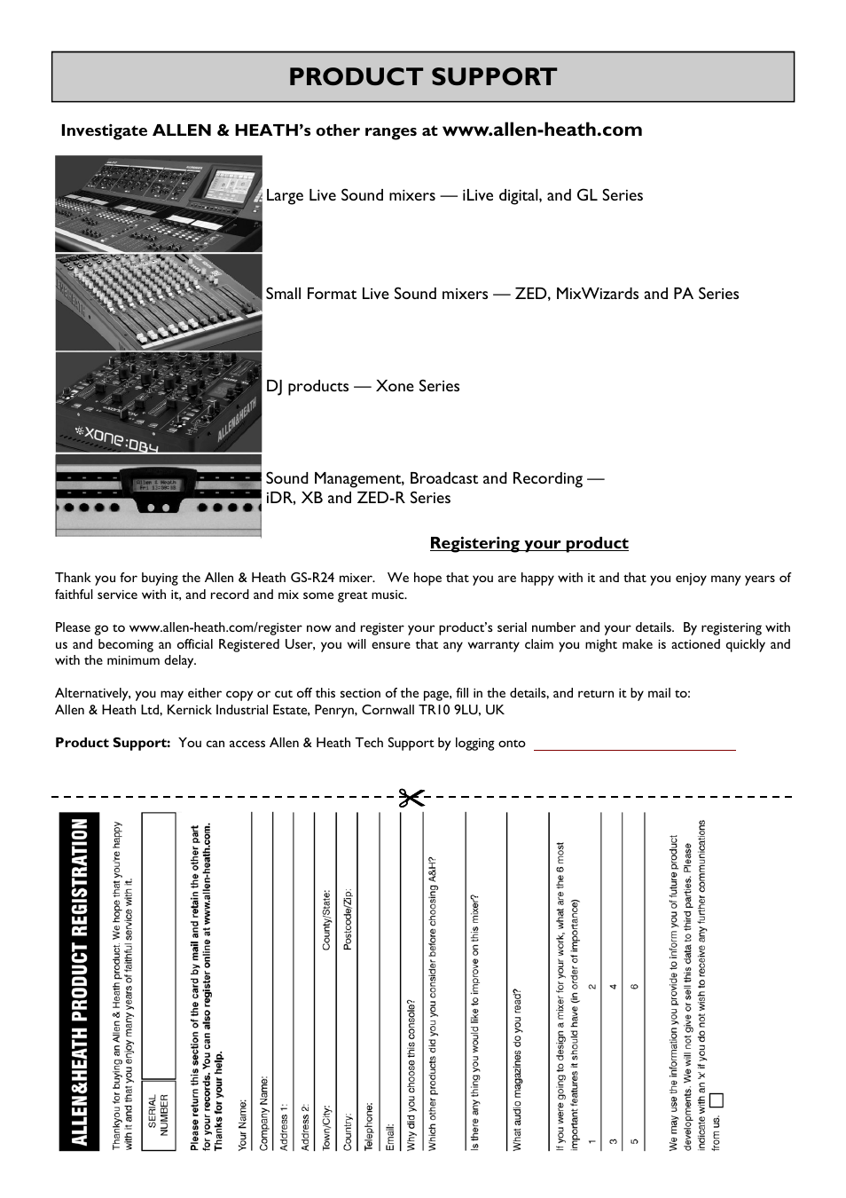 Product support | Allen&Heath GS-R24M User Manual | Page 42 / 44