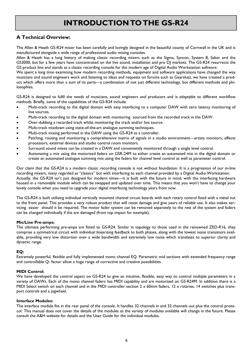 Introduction to the gs-r24 | Allen&Heath GS-R24M User Manual | Page 6 / 44