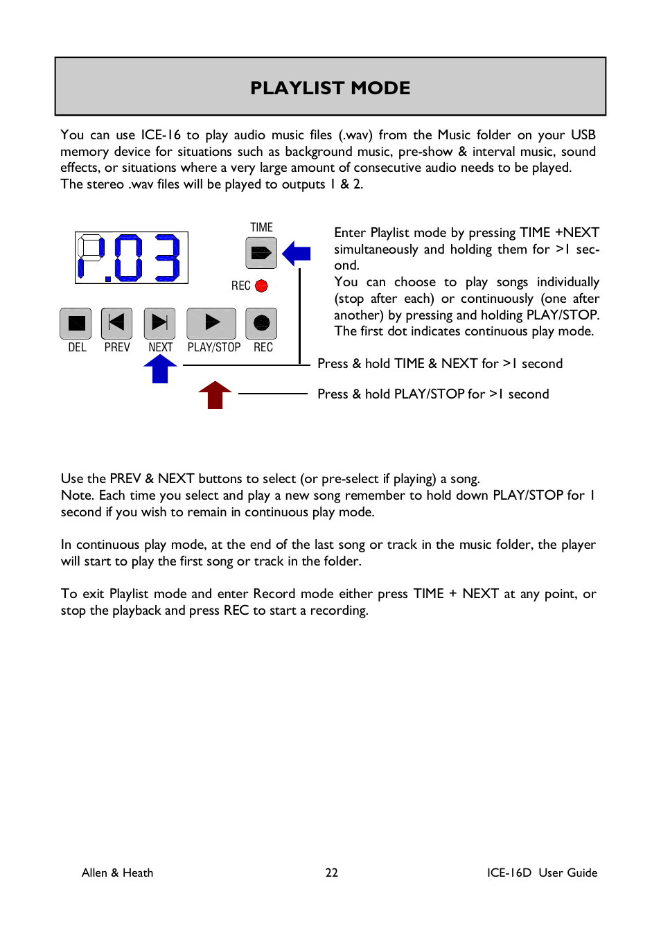 Playlist mode | Allen&Heath ICE-16D User Manual | Page 22 / 40