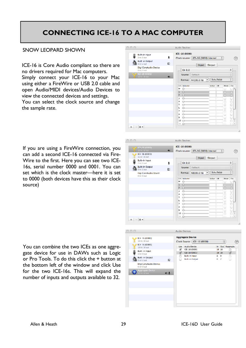 Connecting ice-16 to a mac computer | Allen&Heath ICE-16D User Manual | Page 29 / 40