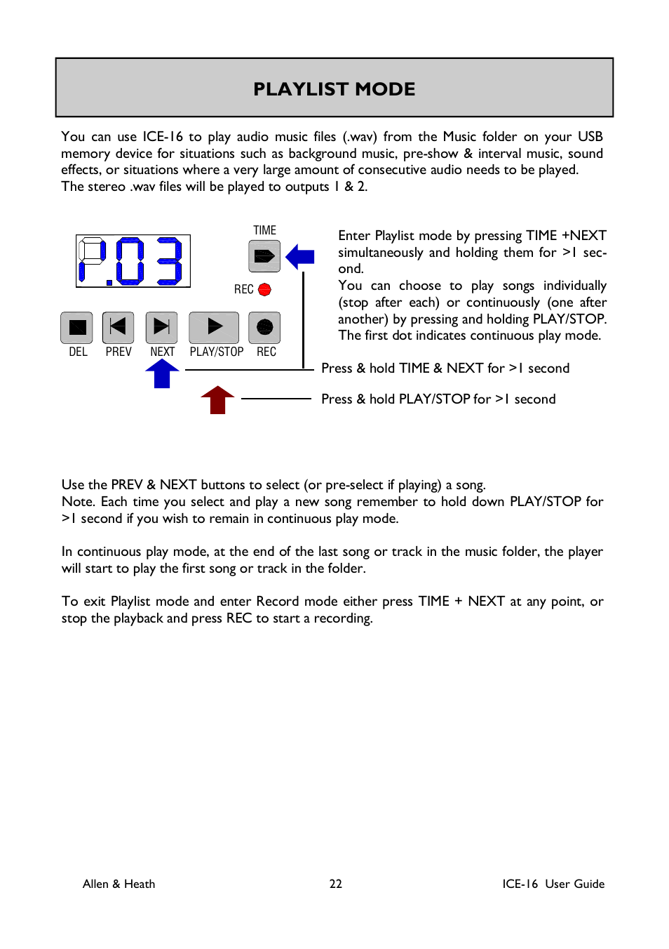 Playlist mode | Allen&Heath ICE-16 User Manual | Page 22 / 40