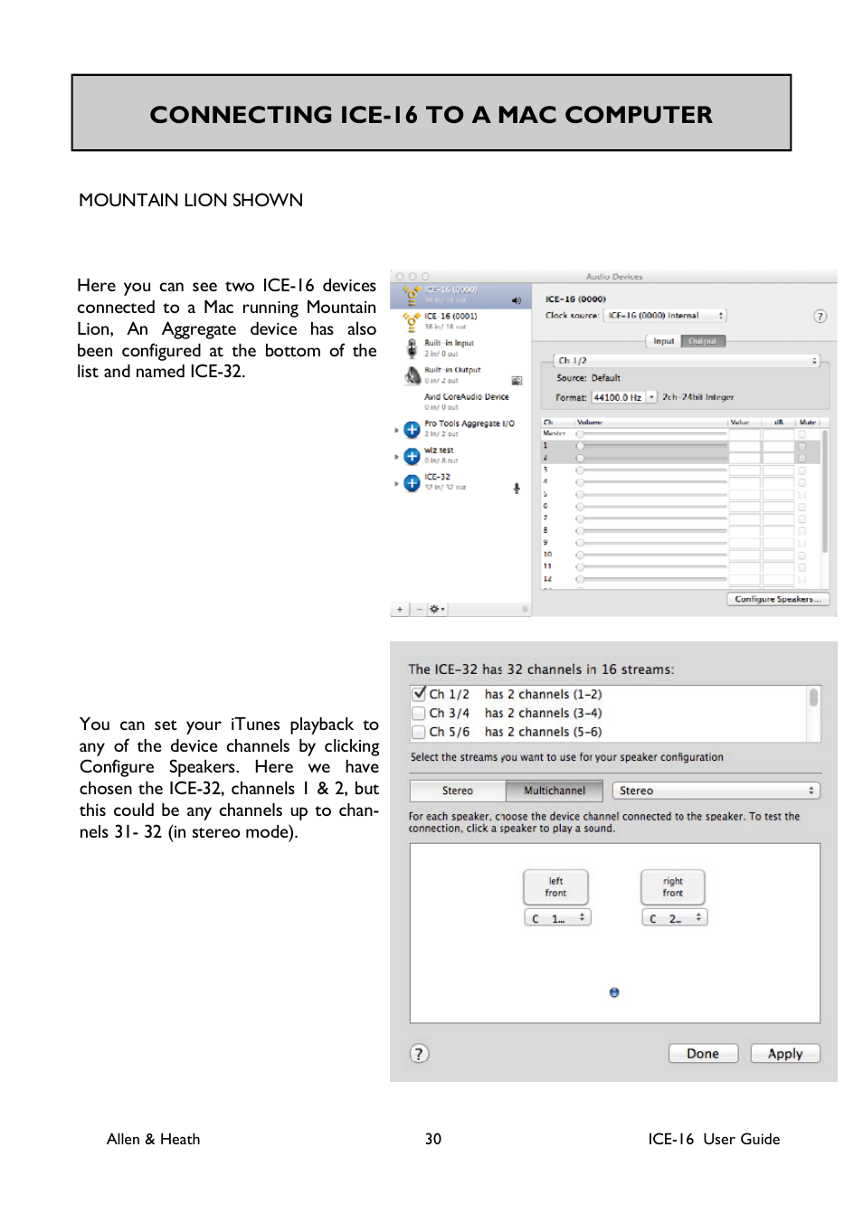 Connecting ice-16 to a mac computer | Allen&Heath ICE-16 User Manual | Page 30 / 40
