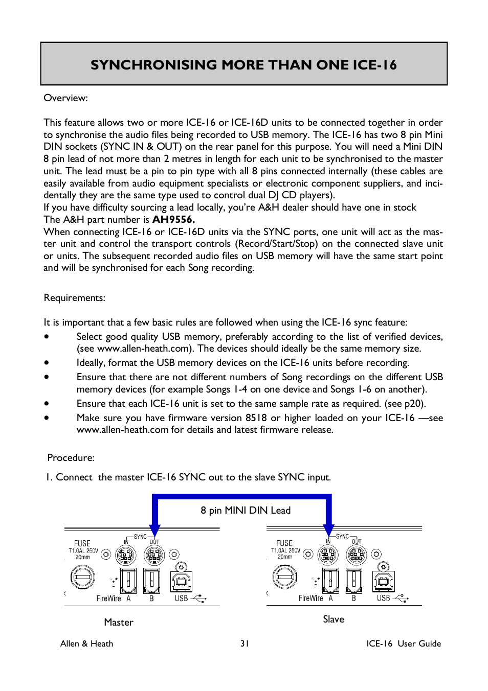 Synchronising more than one ice-16 | Allen&Heath ICE-16 User Manual | Page 31 / 40