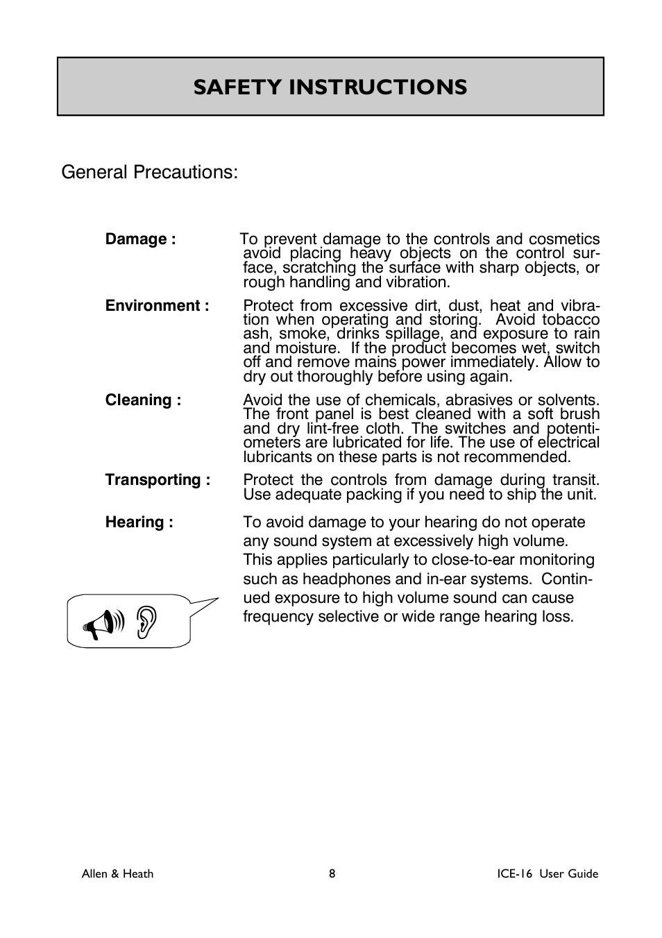 Safety instructions | Allen&Heath ICE-16 User Manual | Page 8 / 40